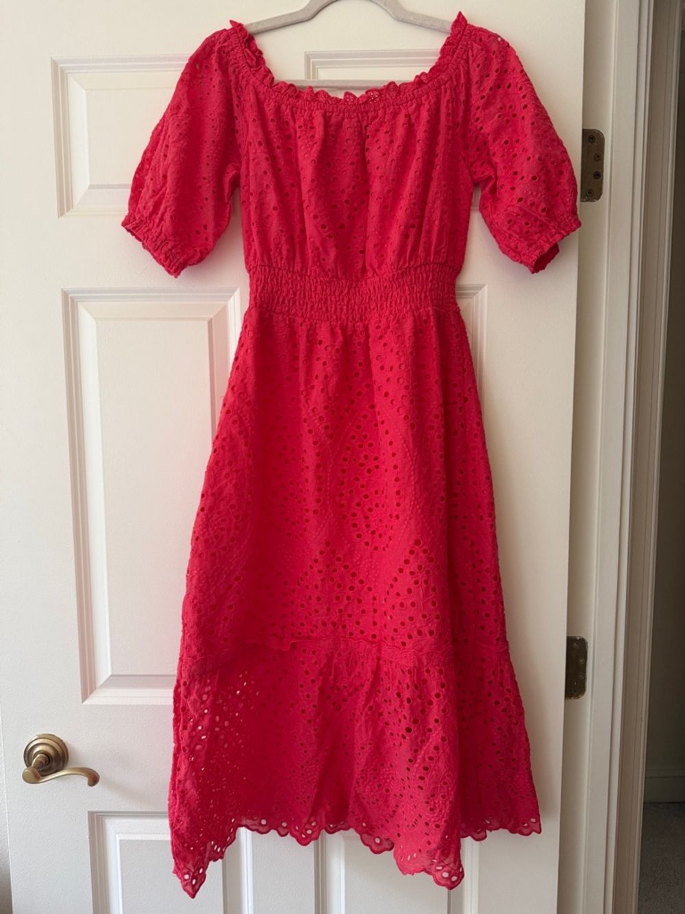 Betsey Johnson Eyelet Off-Shoulder Midi Dress